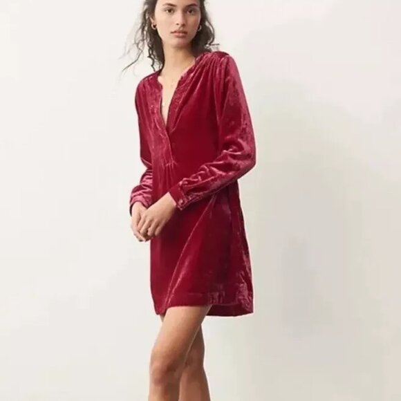 Anthropologie Raspberry Melody Velvet Tunic Mini Dress Sz S - Picture 1 of 12